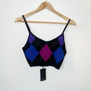 Le Superbe Argyle Gem wool and cashmere crop tank top NEW
